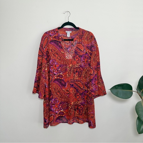 Catherines paisley bejeweled crinkled tunic top - Picture 1 of 5